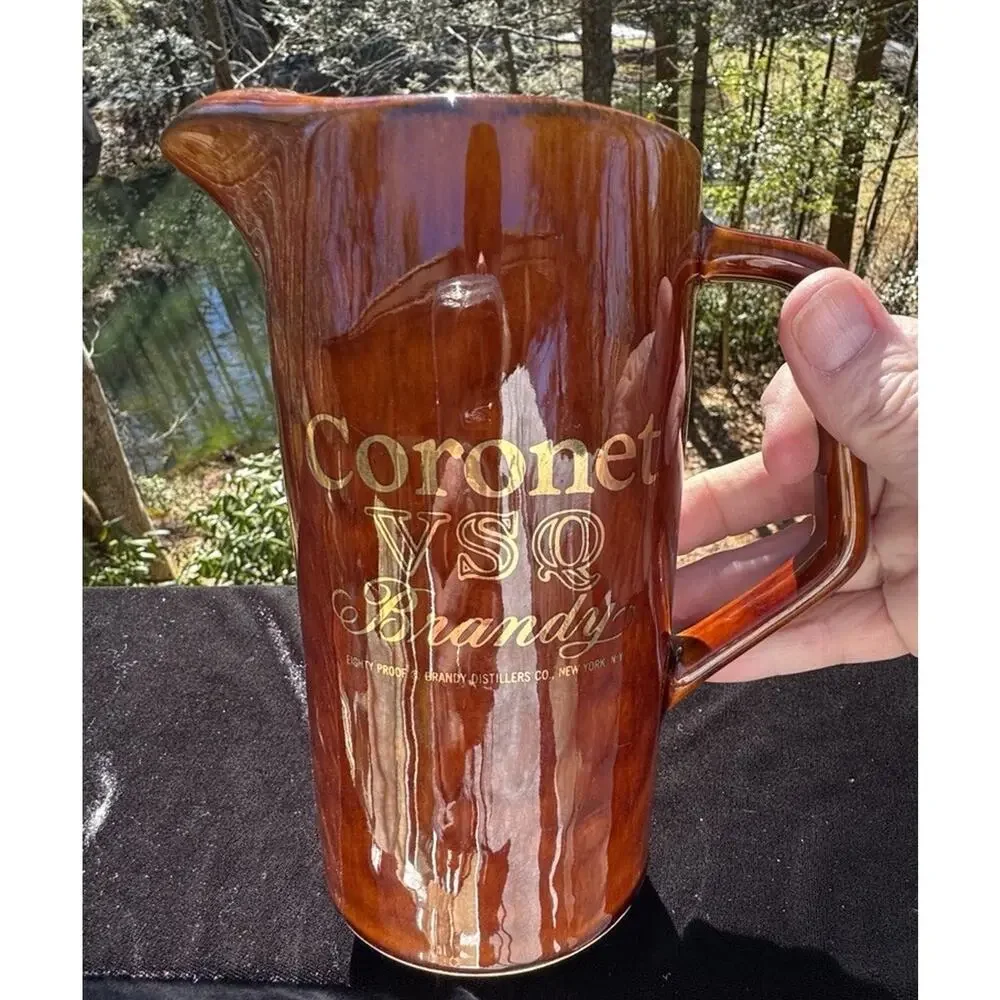 Vintage Coronet VSQ Brandy Pottery Water Pouring Pitcher Brown Barware -A1
